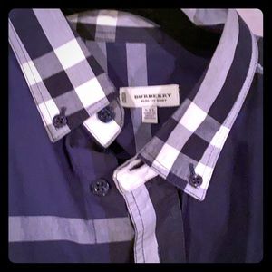 Burberry long sleeve shirt (navy white and gray)